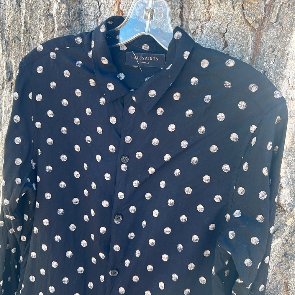 All Saints Black Polka Dot Casual Button Down Shirt - Picture 3 of 6